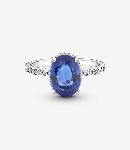 Pandora Timeless Sparkling Statement Blue Halo Ring Size 7