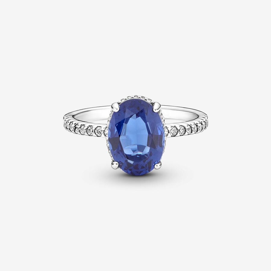 Pandora Timeless Sparkling Statement Blue Halo Ring Size 7
