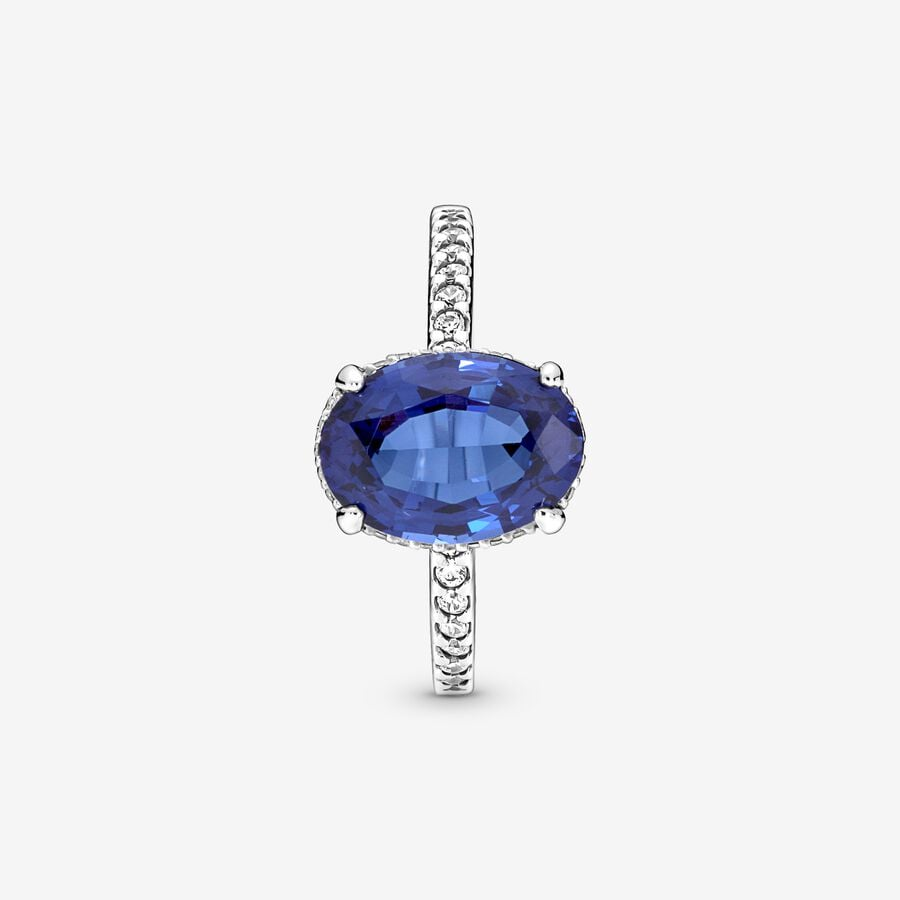 Pandora Timeless Sparkling Statement Blue Halo Ring Size 6