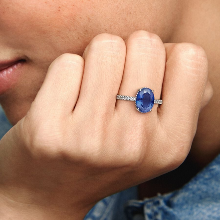 Pandora Timeless Sparkling Statement Blue Halo Ring Size 6