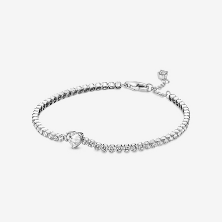 Pandora Timeless Sparkling Heart Tennis Bracelet Size 16