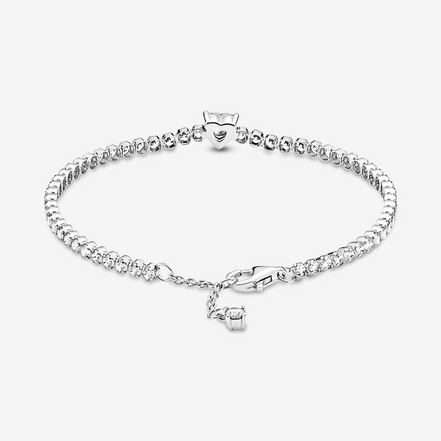 Pandora Timeless Sparkling Heart Tennis Bracelet Size 16