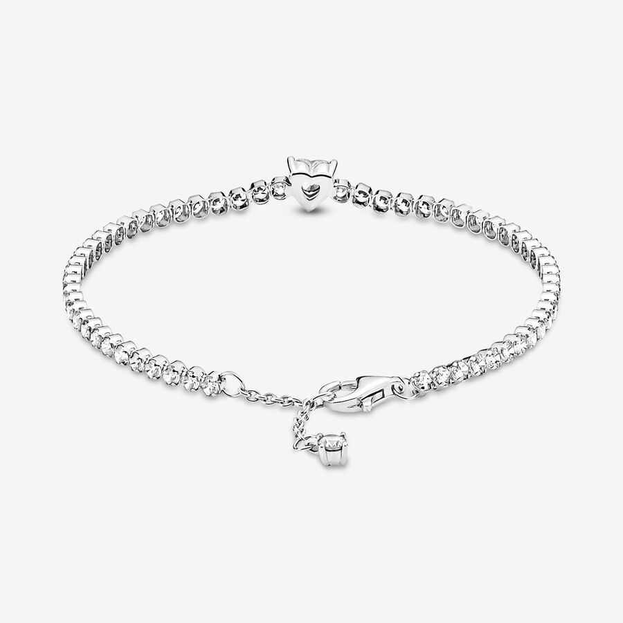 Pandora Timeless Sparkling Heart Tennis Bracelet Size 16