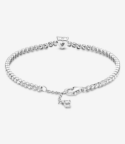 Pandora Timeless Sparkling Heart Tennis Bracelet Size 16