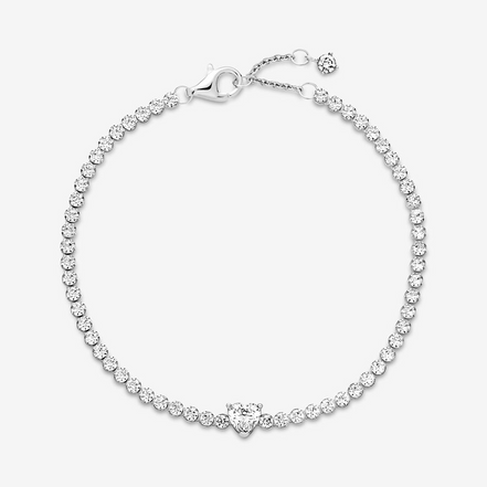 Pandora Timeless Sparkling Heart Tennis Bracelet Size 16