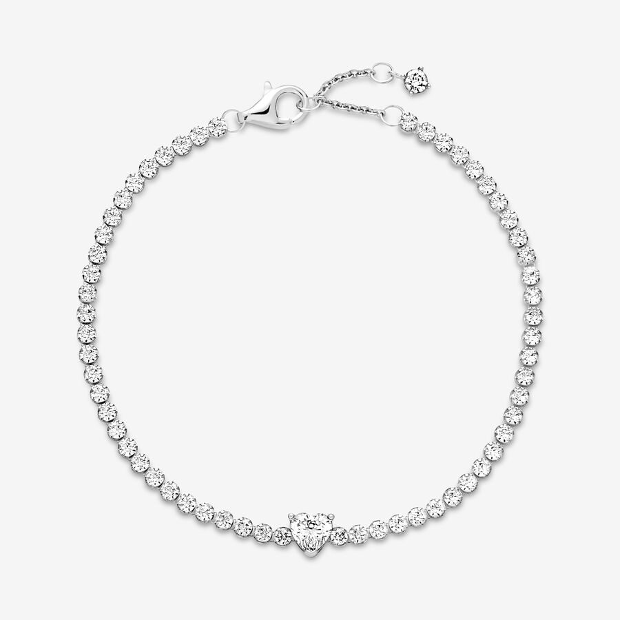 Pandora Timeless Sparkling Heart Tennis Bracelet Size 16