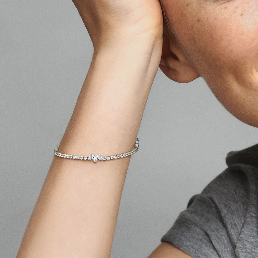 Pandora Timeless Sparkling Heart Tennis Bracelet Size 16