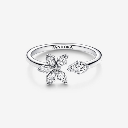 Pandora Timeless Sparkling Herbarium Cluster Open Ring Size 8.5
