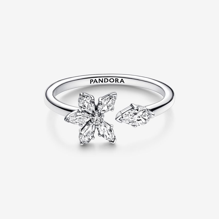 Pandora Timeless Sparkling Herbarium Cluster Open Ring Size 9