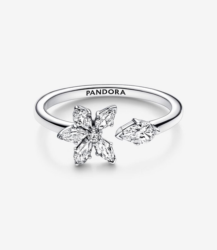 Pandora Timeless Sparkling Herbarium Cluster Open Ring Size 9
