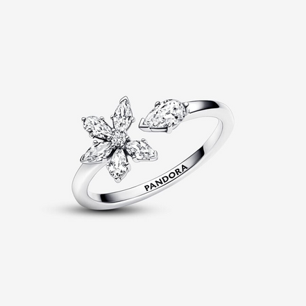 Pandora Timeless Sparkling Herbarium Cluster Open Ring Size 9