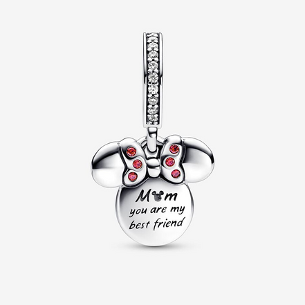 Pandora Disney Minnie Mouse Silhouette "Mom"  Double Dangle Charm