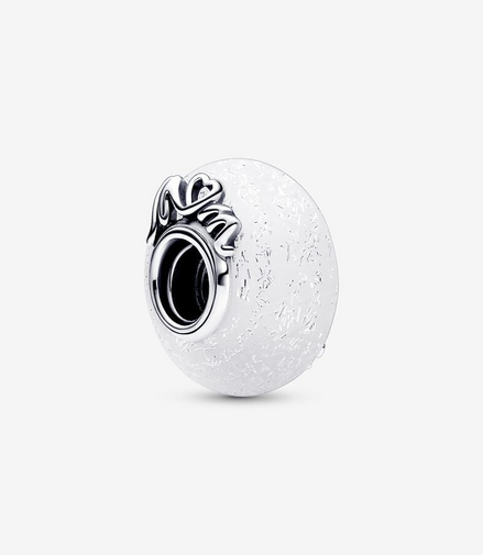 Pandora Moments Glittery White Murano Glass Mom & Love Charm