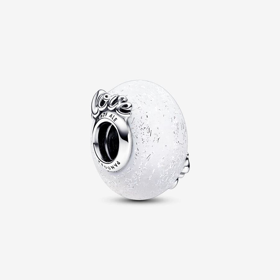 Pandora Moments Glittery White Murano Glass Mom & Love Charm