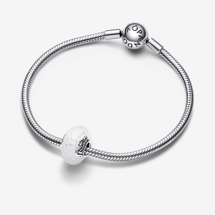Pandora Moments Glittery White Murano Glass Mom & Love Charm