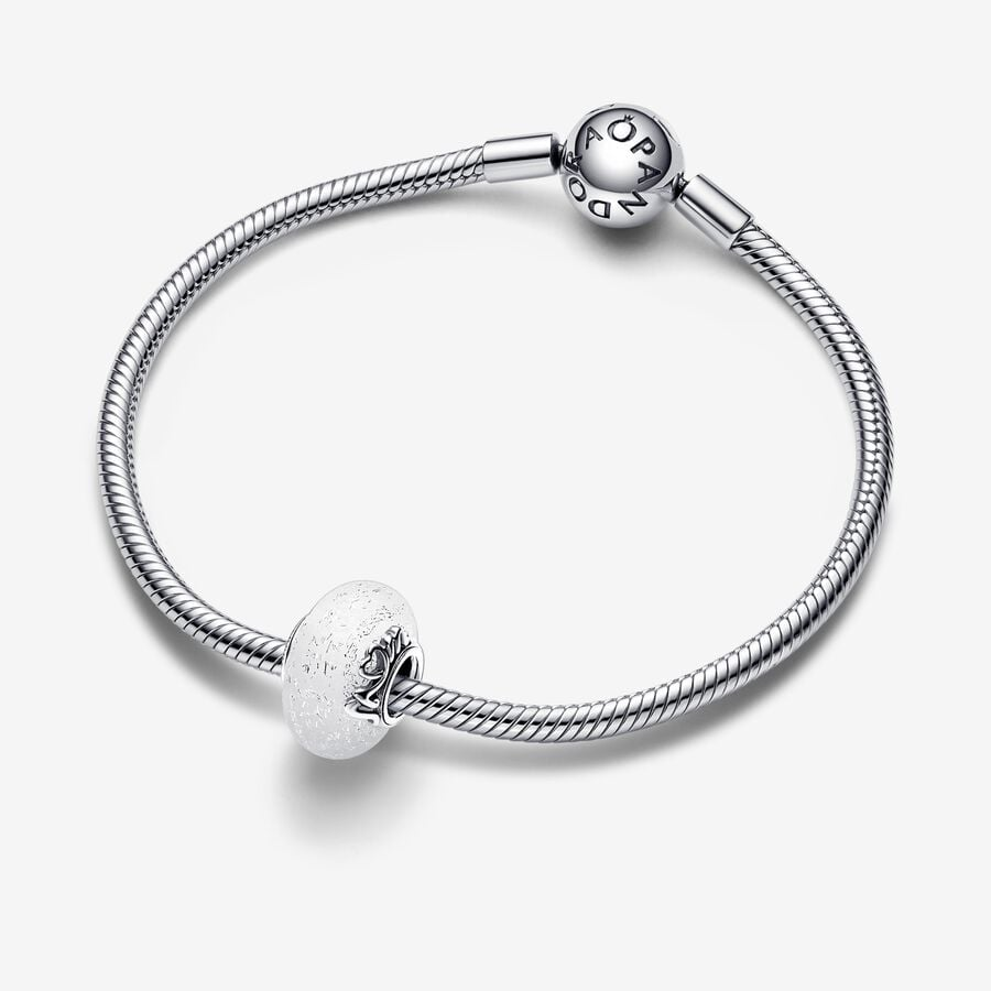 Pandora Moments Glittery White Murano Glass Mom & Love Charm
