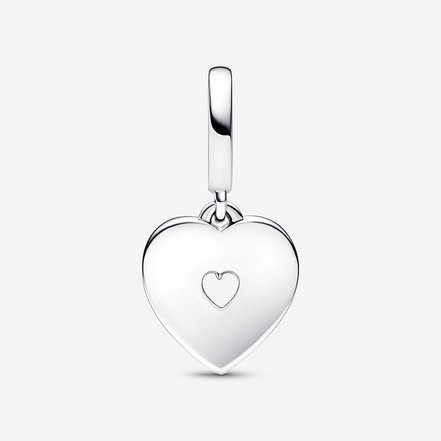 Pandora Moments "Mom"  Pearlescent White Heart Double Dangle Charm