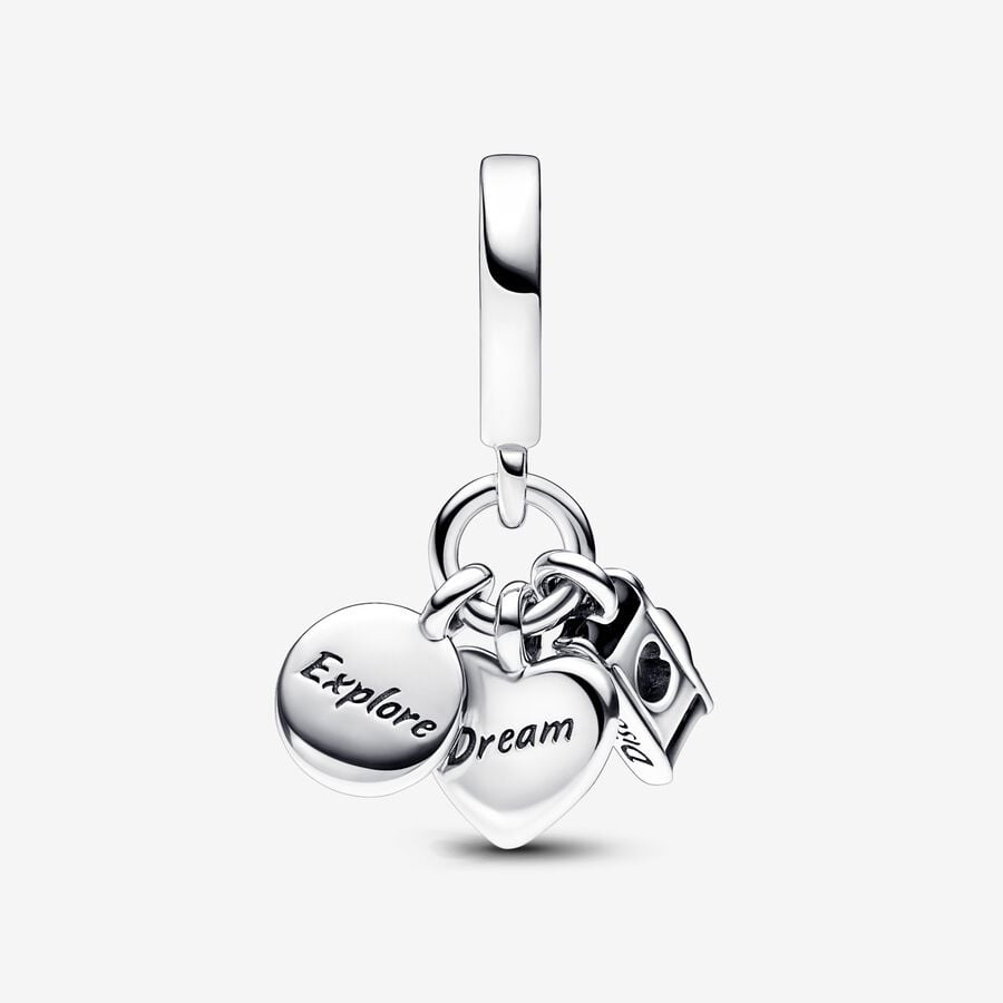 Pandora Moments Camera, Heart & Compass Triple Dangle Charm