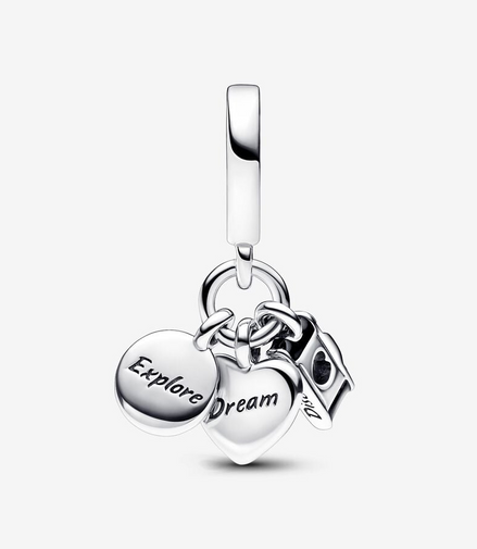 Pandora Moments Camera, Heart & Compass Triple Dangle Charm
