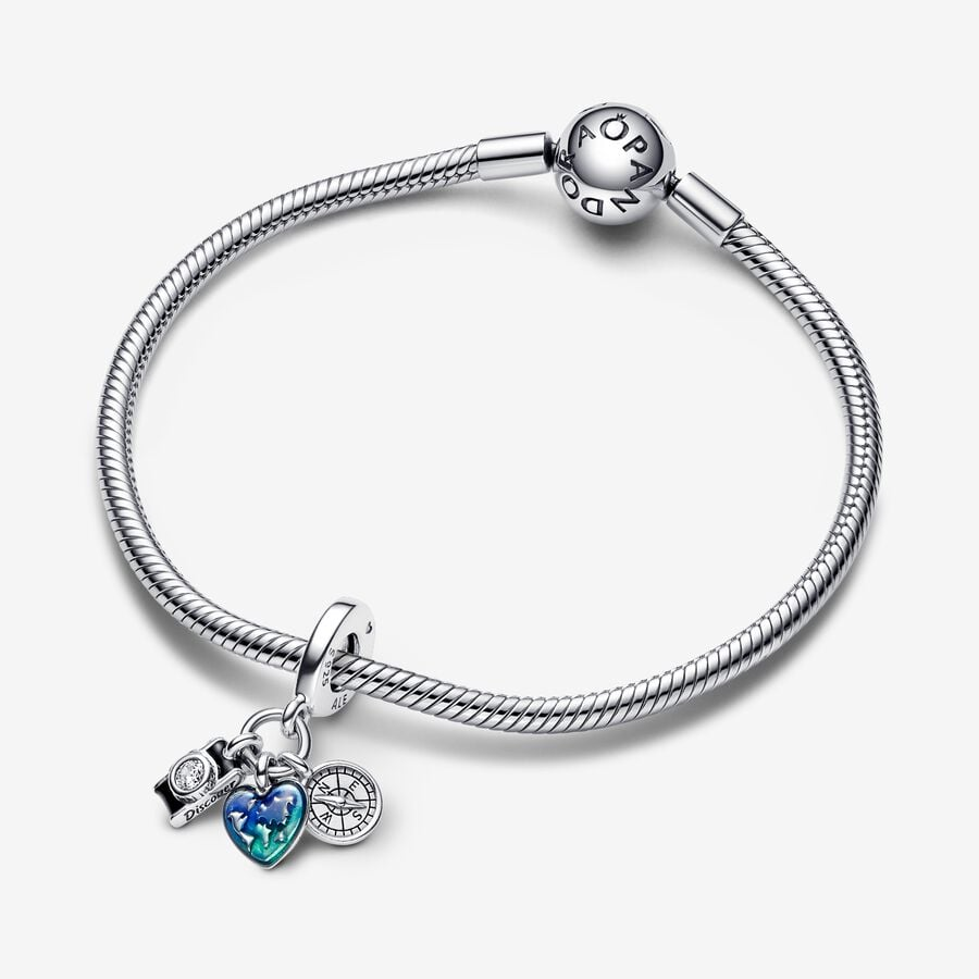 Pandora Moments Camera, Heart & Compass Triple Dangle Charm