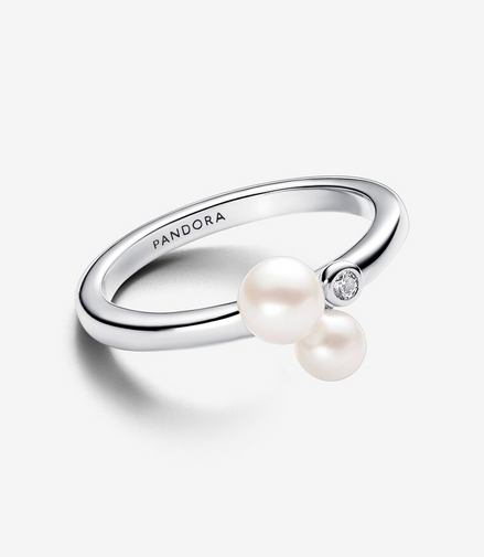 Pandora Timeless Duo Treated Freshwater Cultured Pearls Ring Size 6