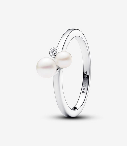 Pandora Timeless Duo Treated Freshwater Cultured Pearls Ring Size 7