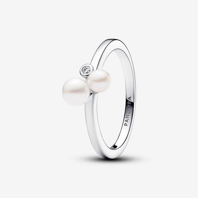 Pandora Timeless Duo Treated Freshwater Cultured Pearls Ring Size 7