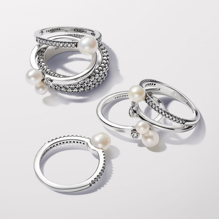 Pandora Timeless Duo Treated Freshwater Cultured Pearls Ring Size 7