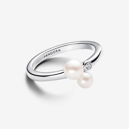 Pandora Timeless Duo Treated Freshwater Cultured Pearls Ring Size 7.5