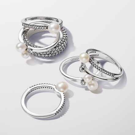 Pandora Timeless Duo Treated Freshwater Cultured Pearls Ring Size 7.5