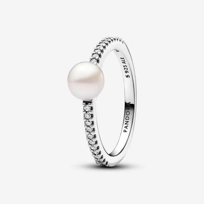 Pandora Timeless Treated Freshwater Cultured Pearl & Pavé Ring Size 7