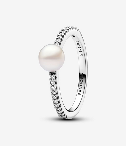 Pandora Timeless Treated Freshwater Cultured Pearl & Pavé Ring Size 7