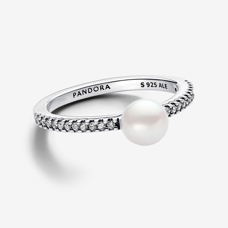 Pandora Timeless Treated Freshwater Cultured Pearl & Pavé Ring Size 7