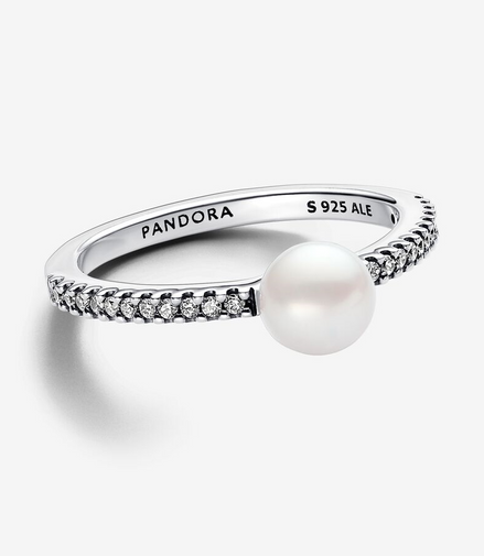 Pandora TImeless Treated Freshwater Cultured Pearl & Pavé Ring Size 7.5