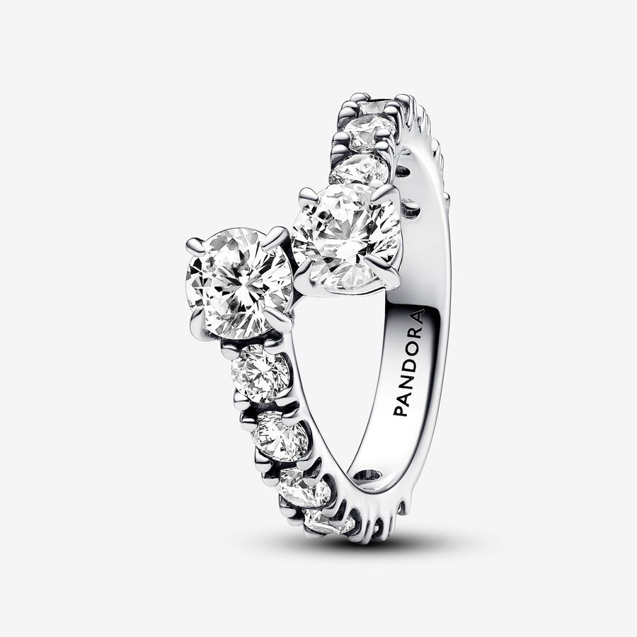 Pandora Timeless Sparkling Overlapping Band Ring Size 6