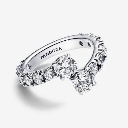 Pandora Timeless Sparkling Overlapping Band Ring Size 6