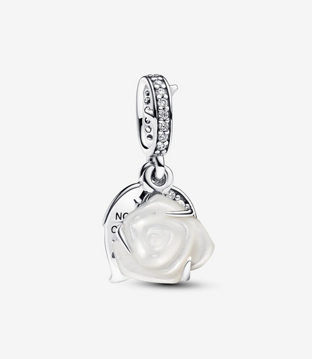 Pandora Moments White Rose in Bloom Double Dangle Charm