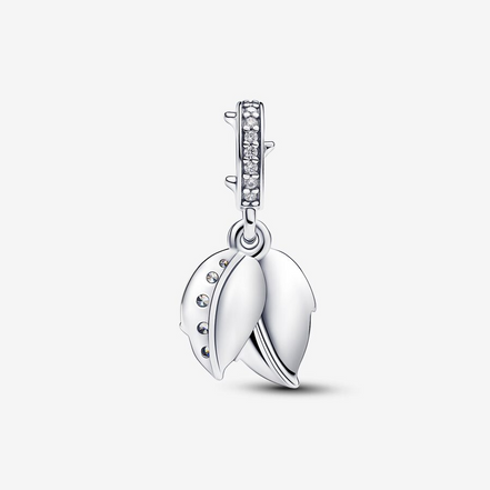 Pandora Moments White Rose in Bloom Double Dangle Charm
