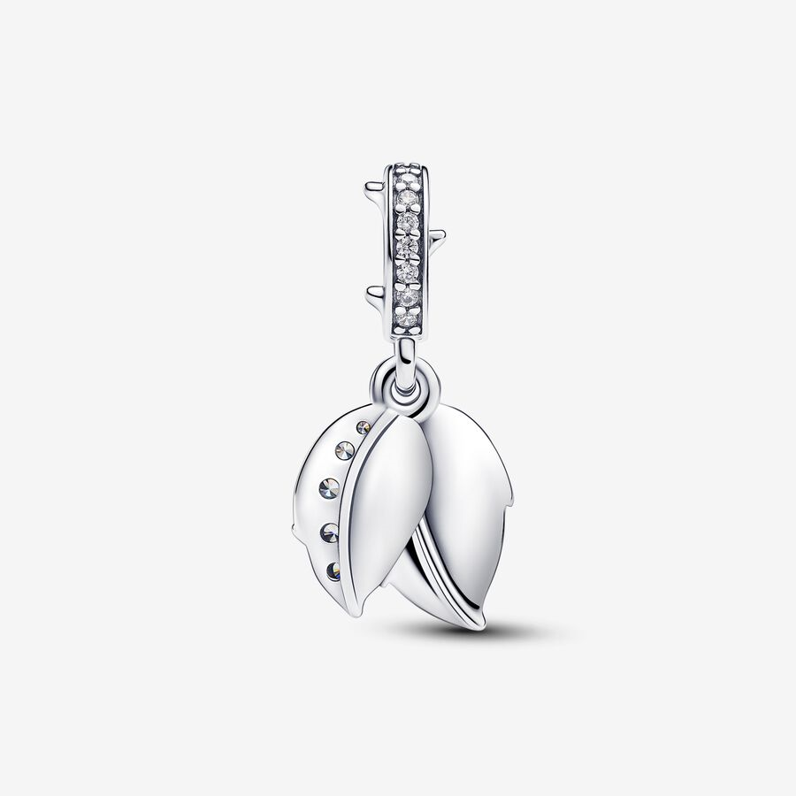Pandora Moments White Rose in Bloom Double Dangle Charm