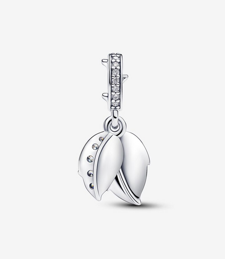 Pandora Moments White Rose in Bloom Double Dangle Charm