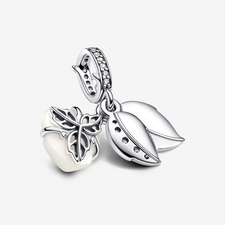 Pandora Moments White Rose in Bloom Double Dangle Charm