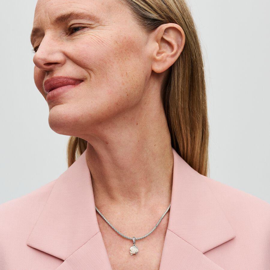 Pandora Moments White Rose in Bloom Double Dangle Charm