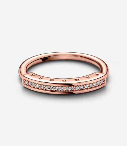 Pandora Signature 14K Rose Gold Plated I-D Pave Ring Size 7