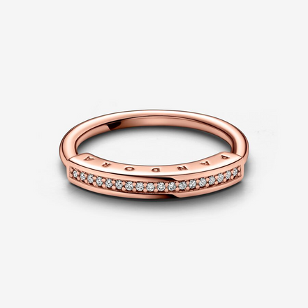 Pandora Signature 14K Rose Gold Plated I-D Pave Ring Size 7