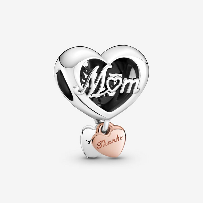 Pandora Moments Two-Tone "Thank You Mom" Heart Dangle Charm