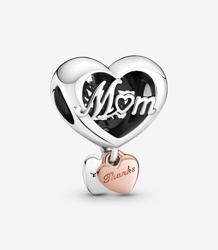 Pandora Moments Two-Tone "Thank You Mom" Heart Dangle Charm