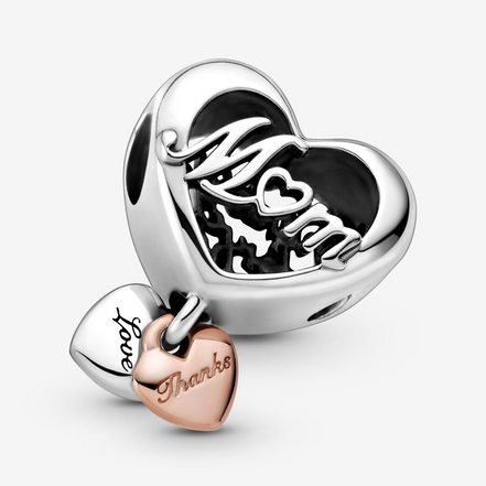 Pandora Moments Two-Tone "Thank You Mom" Heart Dangle Charm