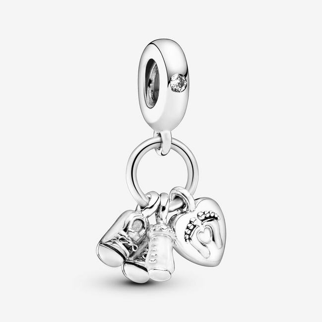 Pandora Moments Shoes, Baby Bottle And Heart Silver Dangle