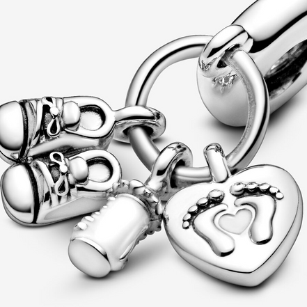 Pandora Moments Shoes, Baby Bottle And Heart Silver Dangle