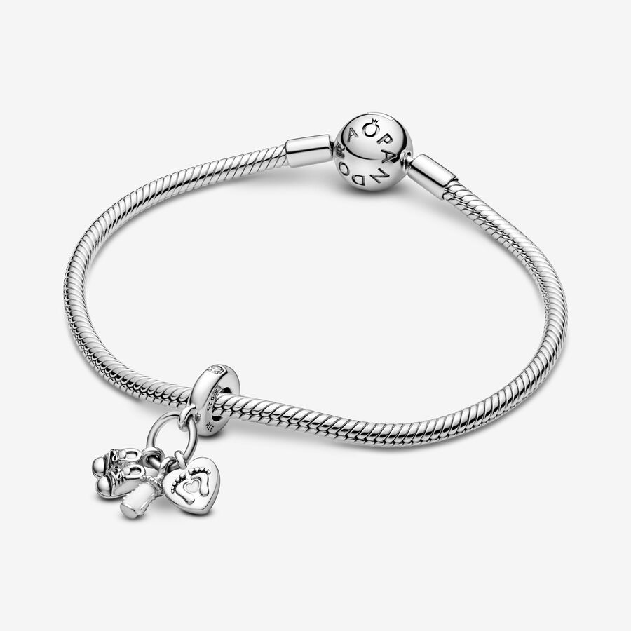 Pandora Moments Shoes, Baby Bottle And Heart Silver Dangle